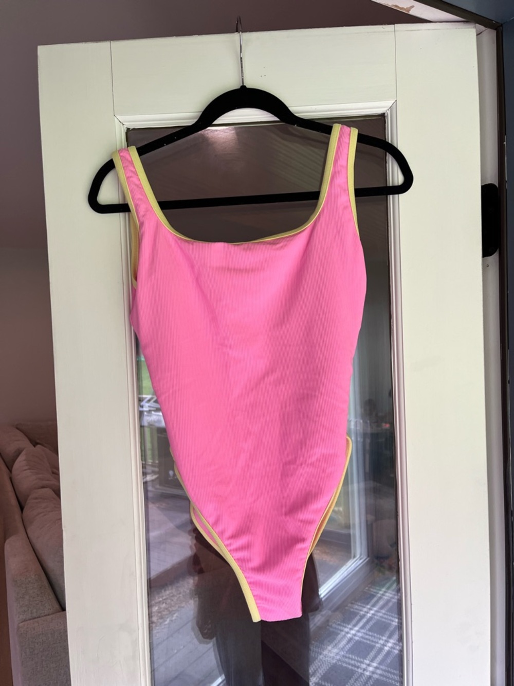LainSnow Pink One-Piece Swimsuit with Yellow Trim